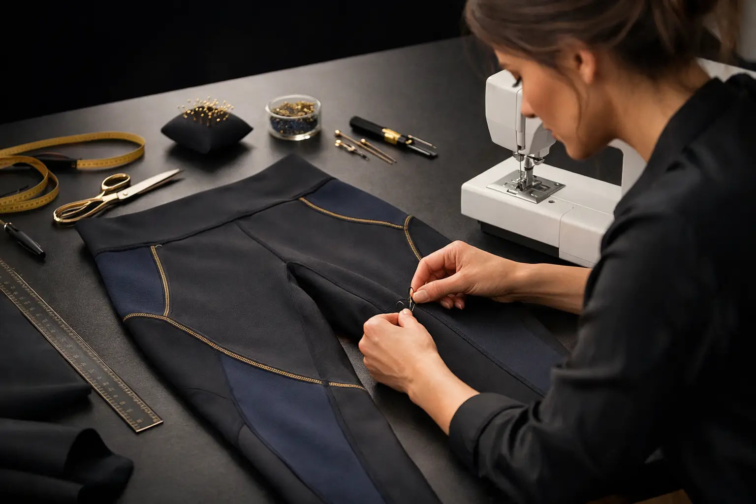 Sculpting sömmar på träningstights med precision