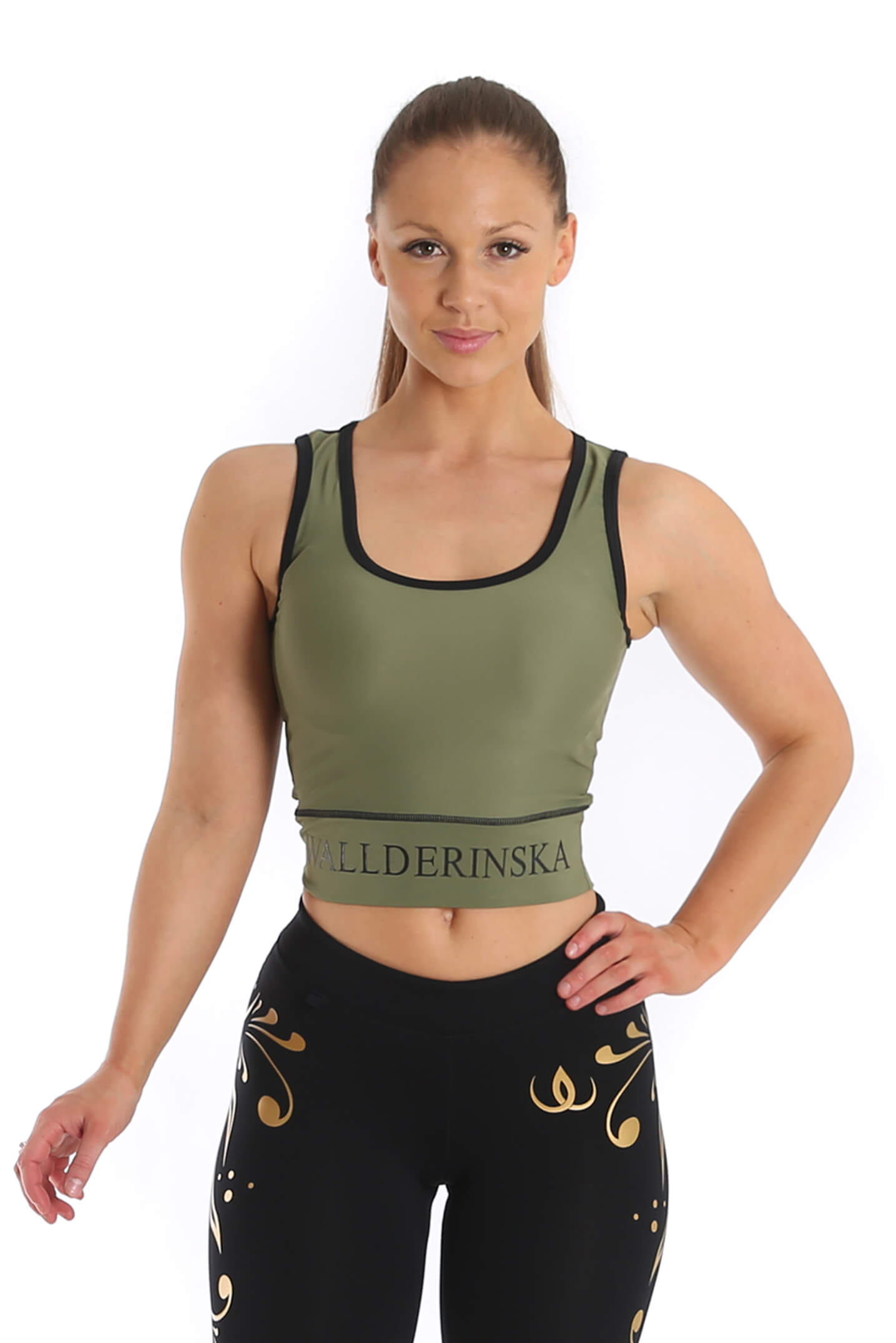 Green Crop Top träningstopp framifrån — Wallderinska Sport Couture