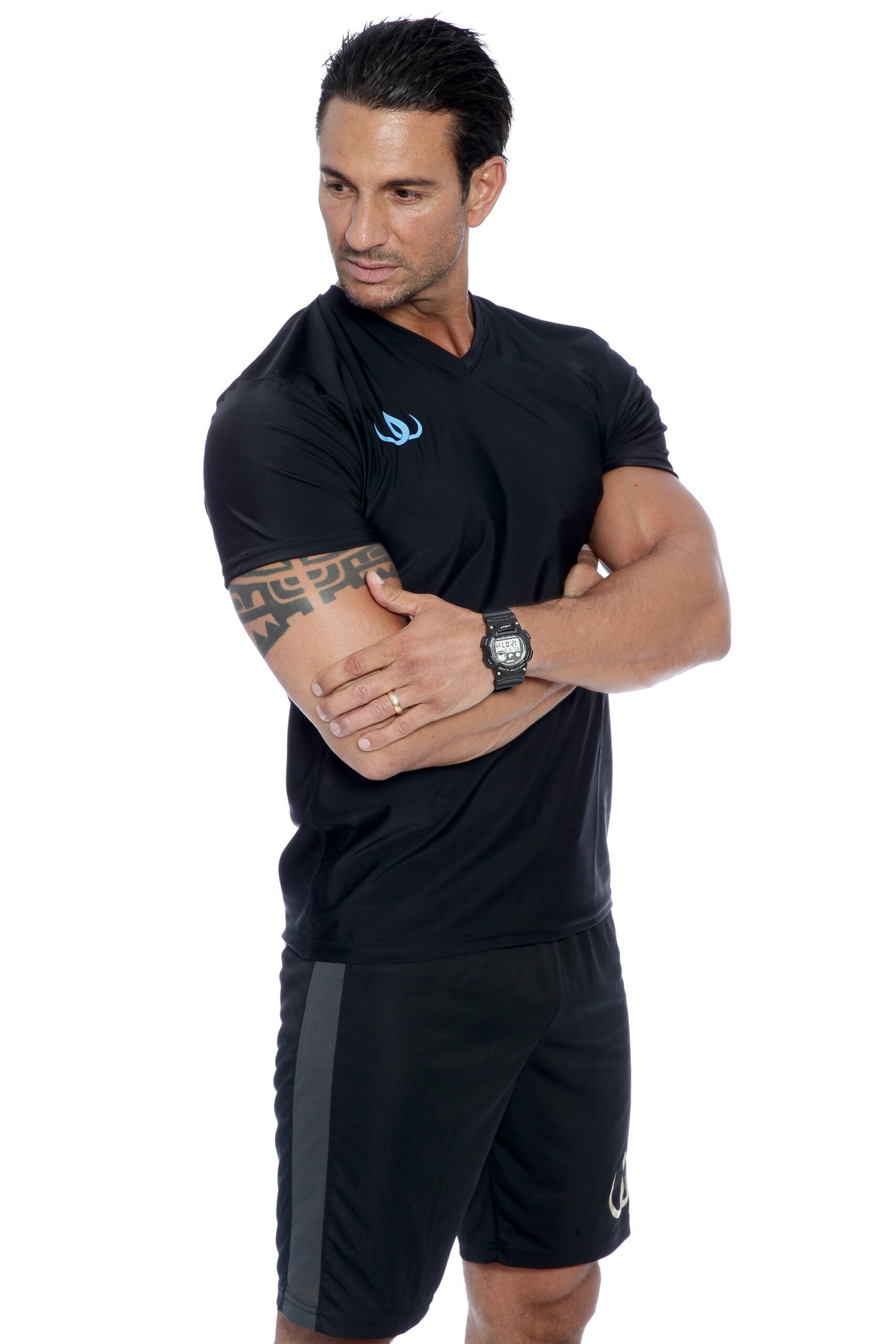 Black Tee Blue närbild på funktionstyg