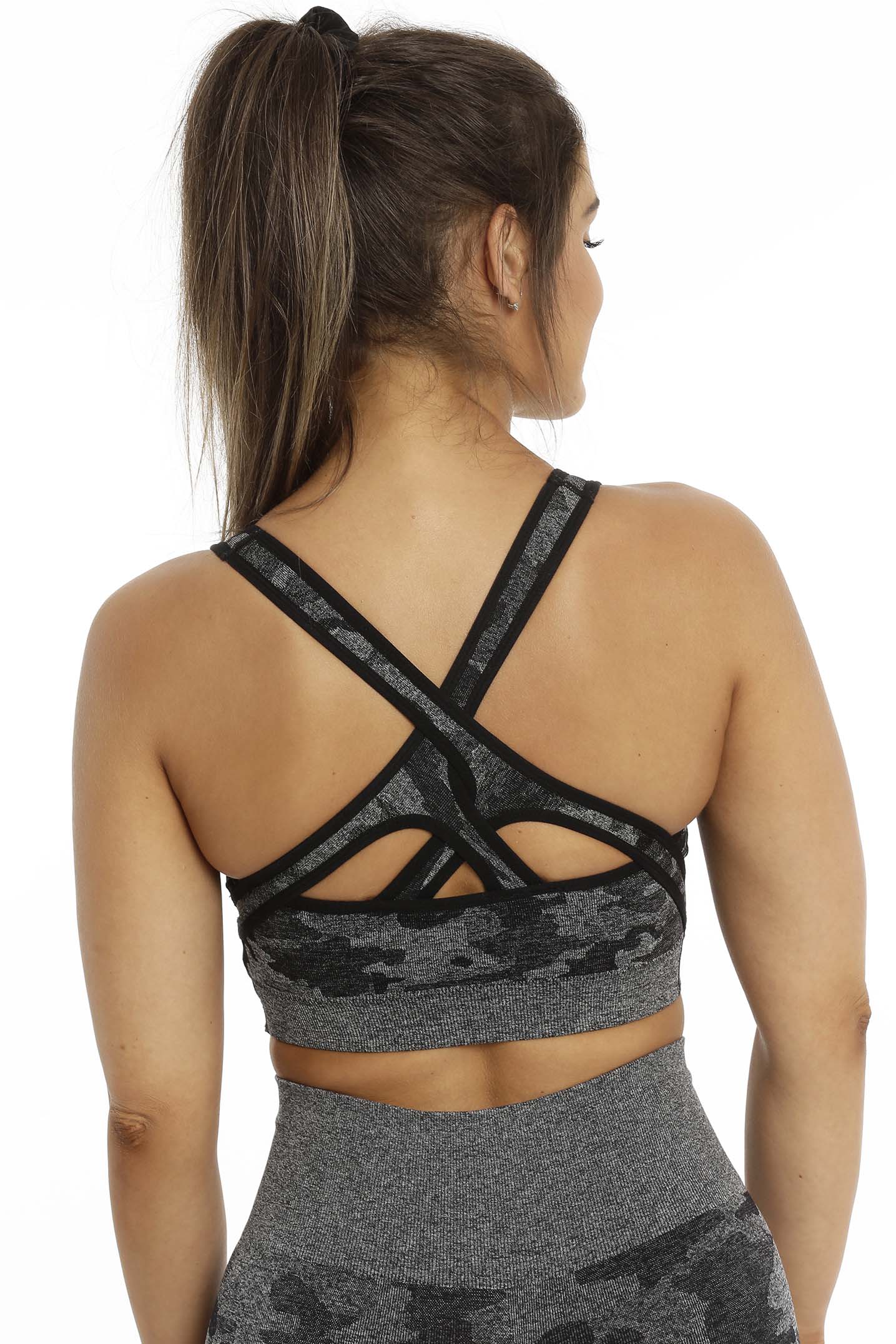Seamless Camou Top Black Gray bakifrån